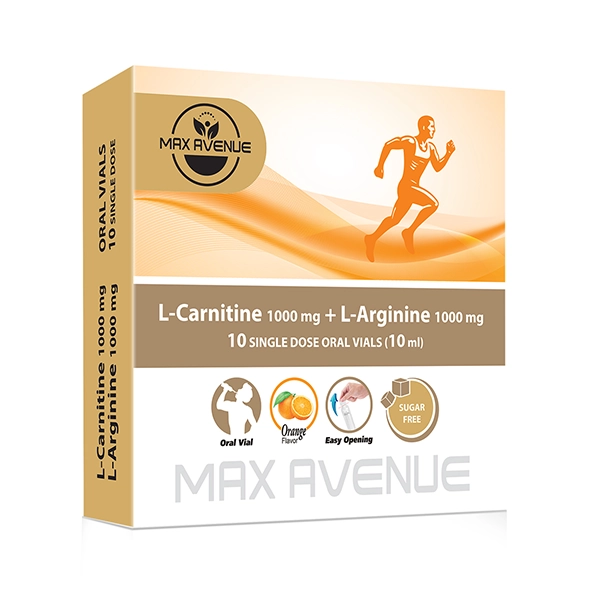 مکمل عمومی L-Carntine + L-Argnine Vial برند Max Avenue